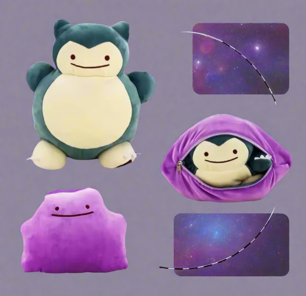 Transform your comfort with this 20cm reversible Pokémon pillow! Flip from adorable Ditto to cozy Snorlax, perfect for fans and collectors alike. A must-have!